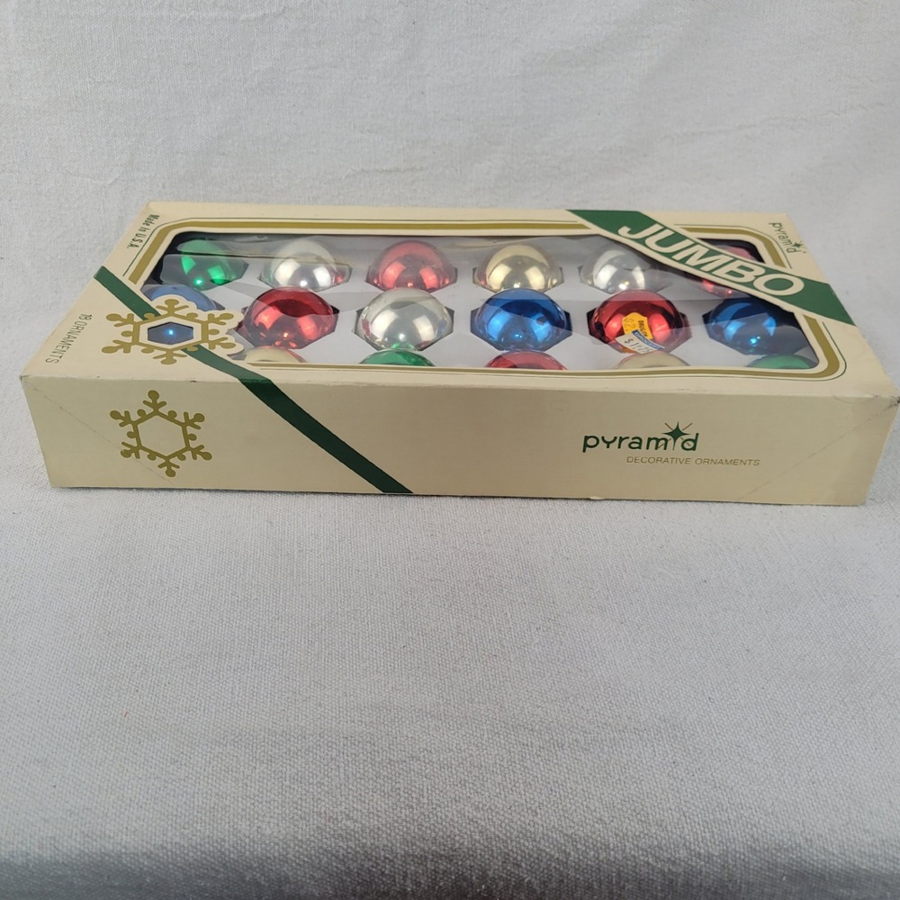 Vintage Pyramid 18 Jumbo Glass Christmas Ornaments Multi Color Made in USA - Picture 4 of 10